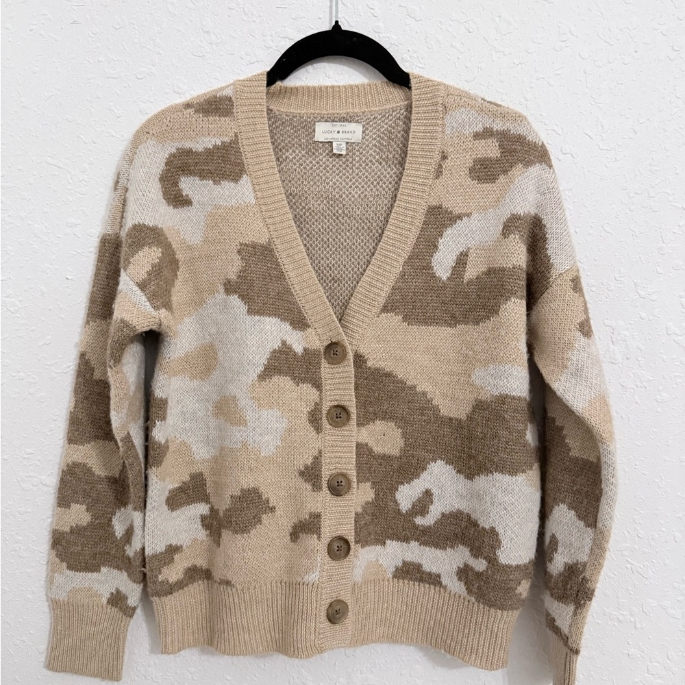 Lucky Brand Beige and Cream Patterned Cardigan